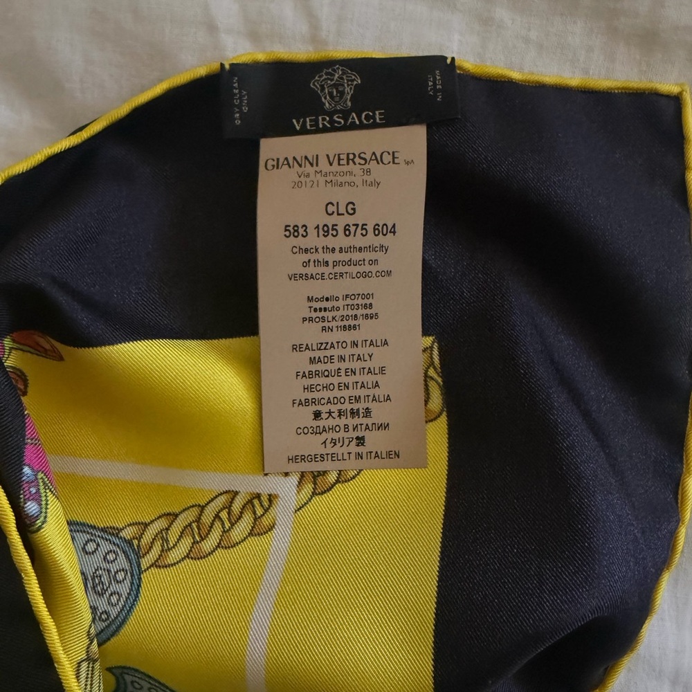 Versace Yellow Silk Scarf with Multicolor Jewel & Floral Motifs - Picture 2 of 2
